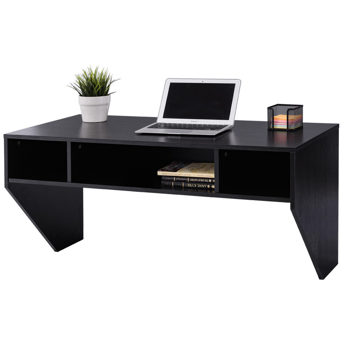 Wall Mounted Floating Sturdy Computer Table with Storage Shelf-BlackÂ