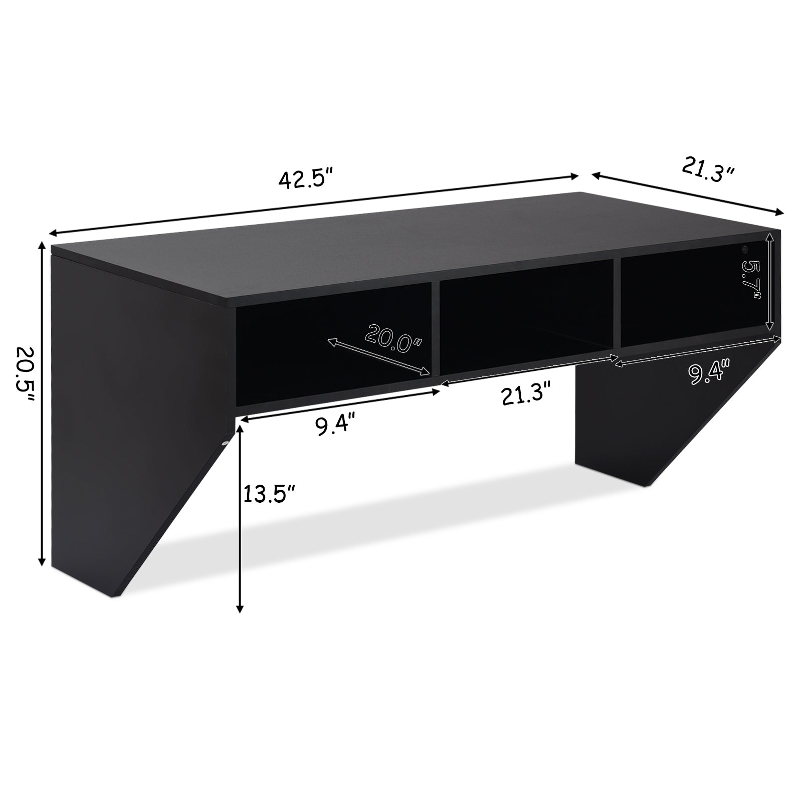 Wall Mounted Floating Sturdy Computer Table with Storage Shelf-BlackÂ