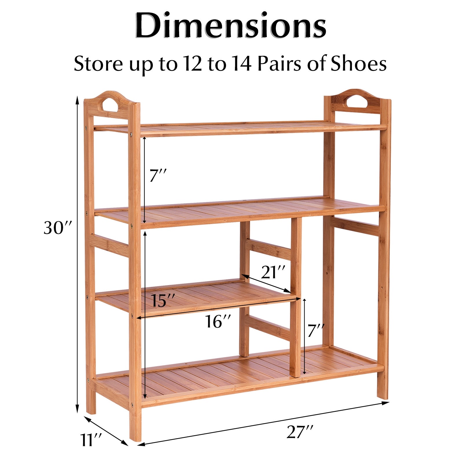 4 Tiers Multifunction Bamboo Storage Shoe Rack for Entryway HallwayÂ