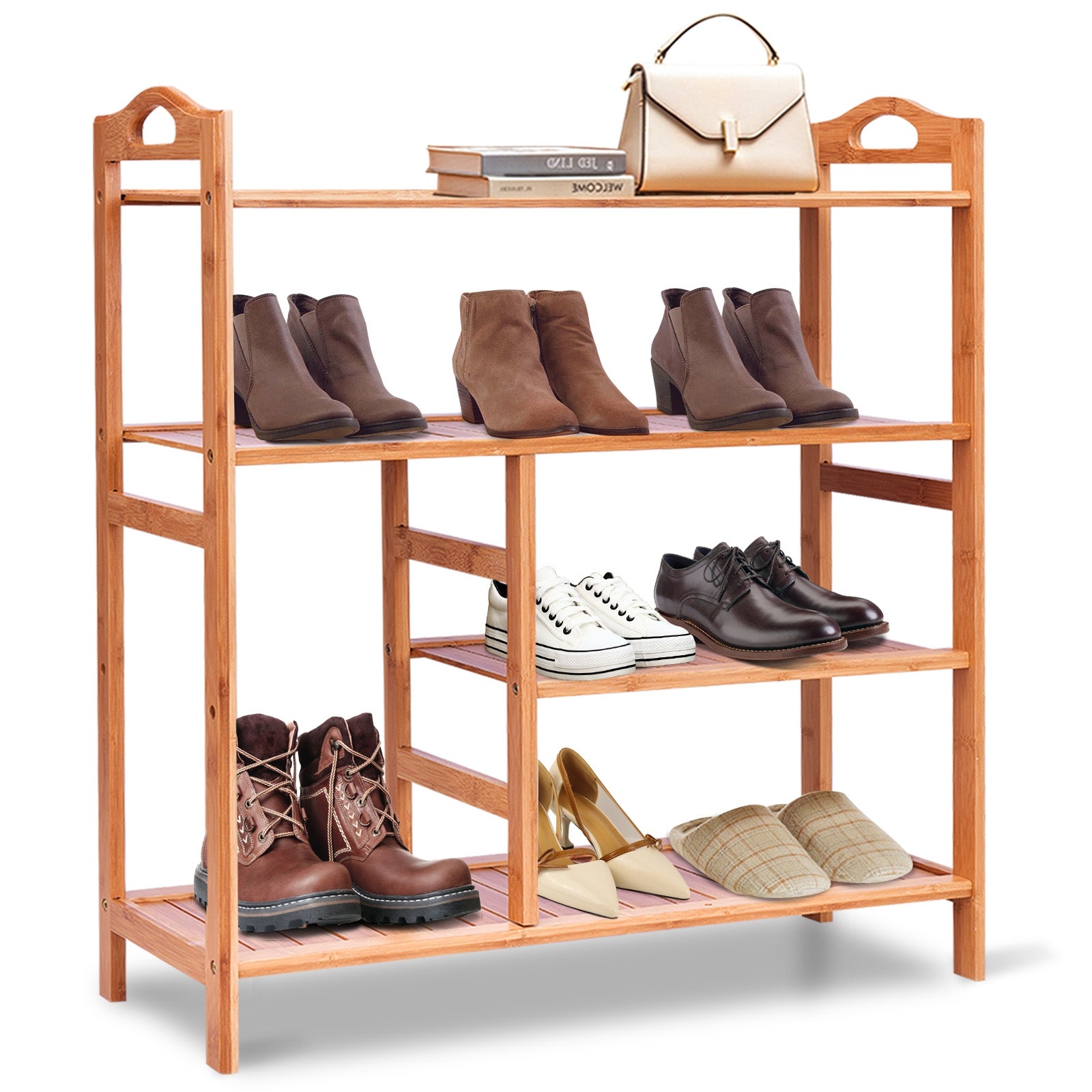 4 Tiers Multifunction Bamboo Storage Shoe Rack for Entryway HallwayÂ