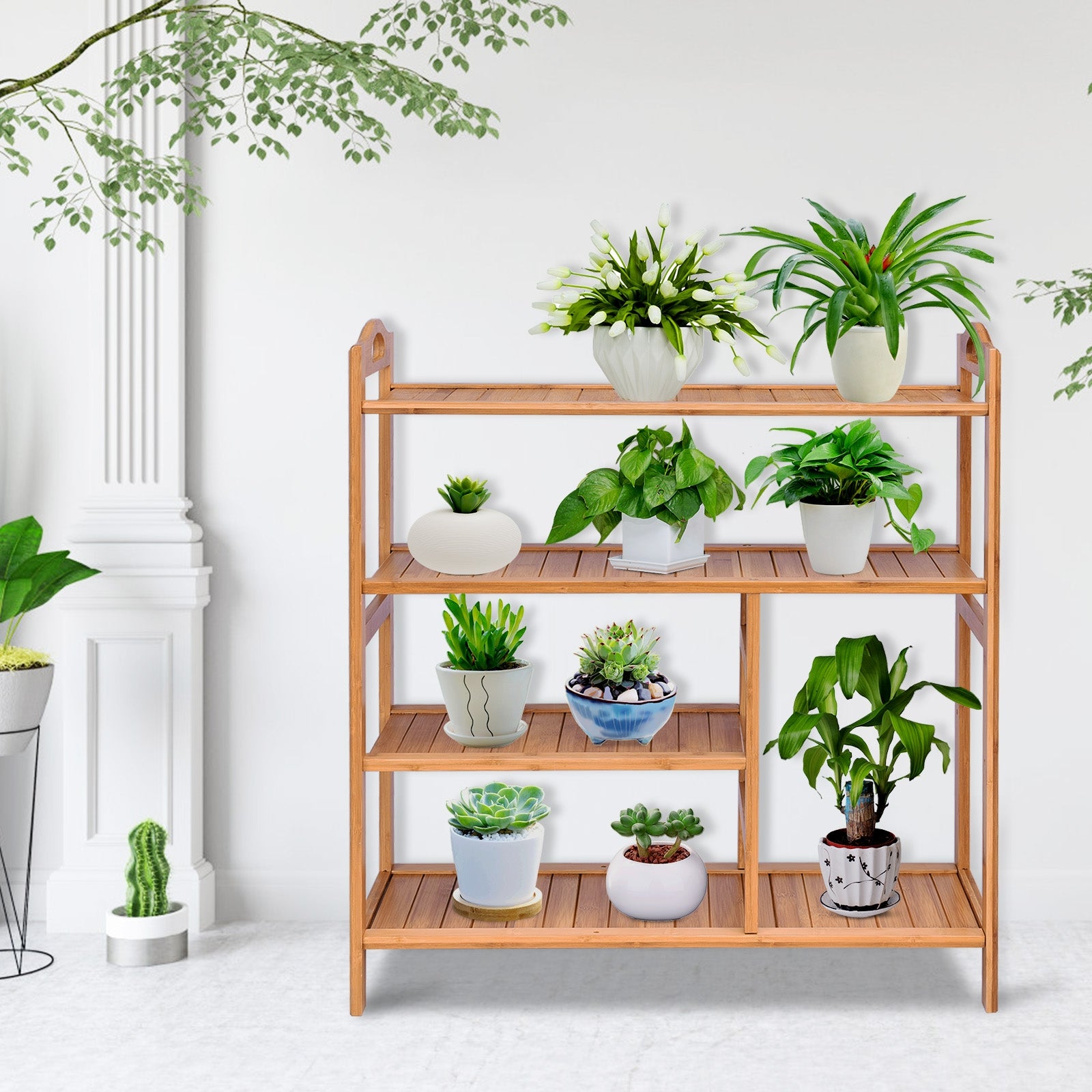 4 Tiers Multifunction Bamboo Storage Shoe Rack for Entryway HallwayÂ