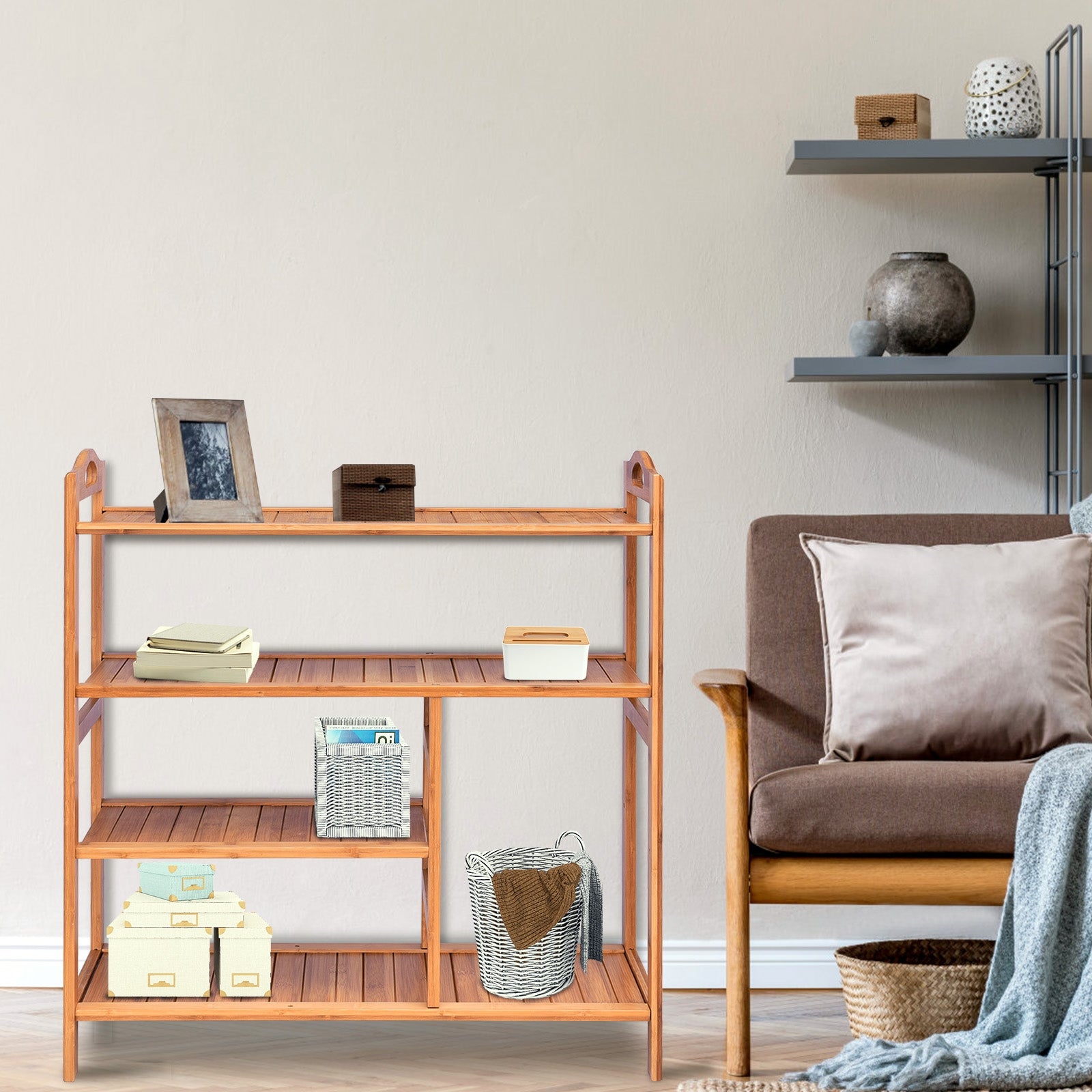 4 Tiers Multifunction Bamboo Storage Shoe Rack for Entryway HallwayÂ