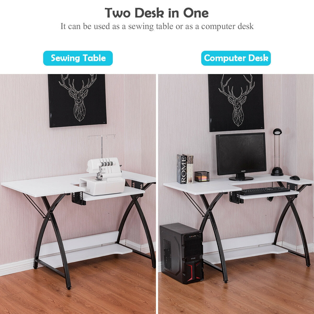 Sewing Craft Table Computer Desk with Adjustable PlatformÂ