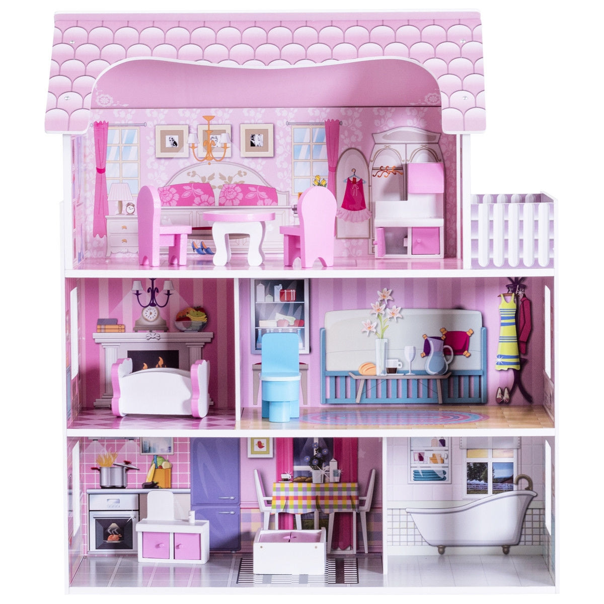 28 Inch Pink Dollhouse with FurnitureÂ