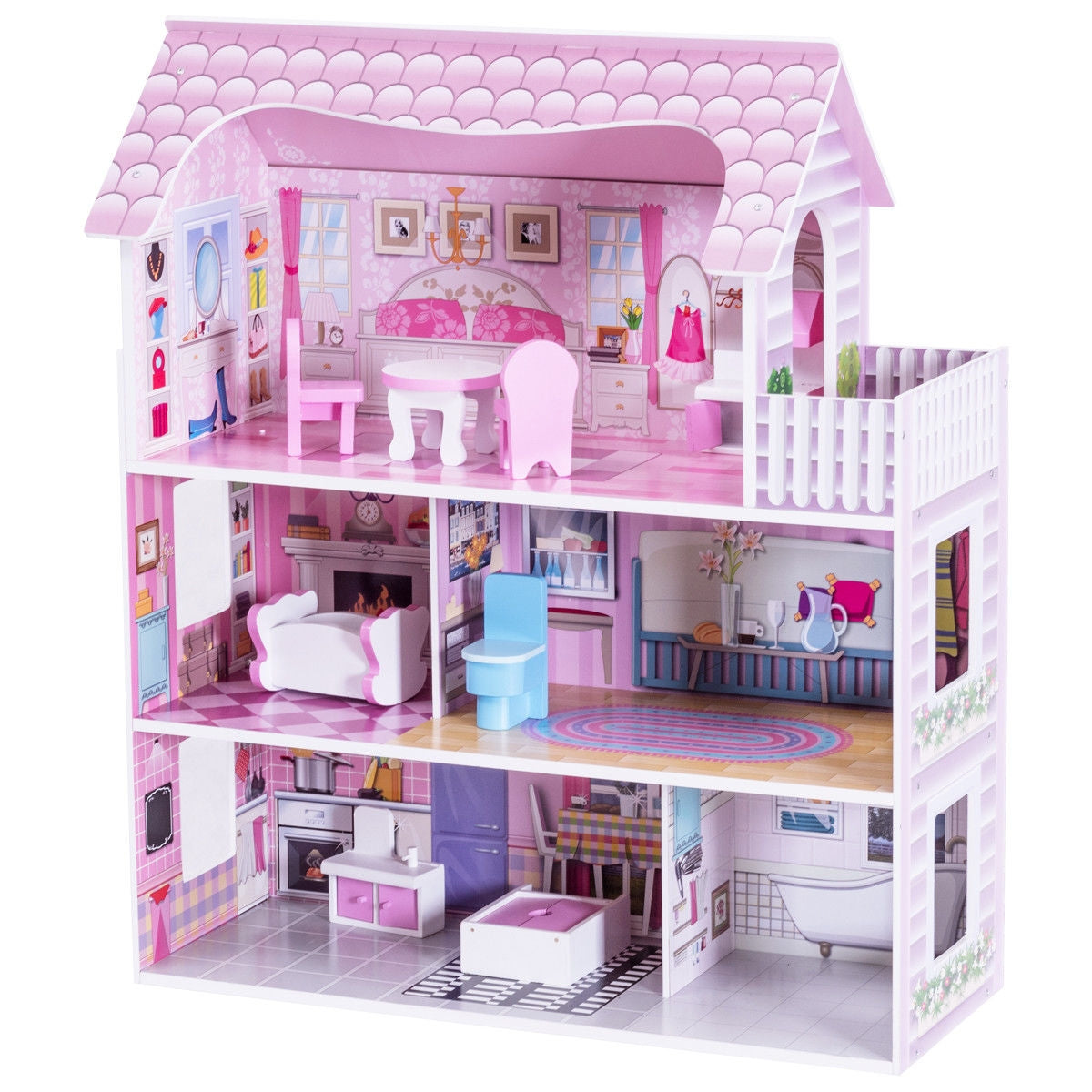 28 Inch Pink Dollhouse with FurnitureÂ