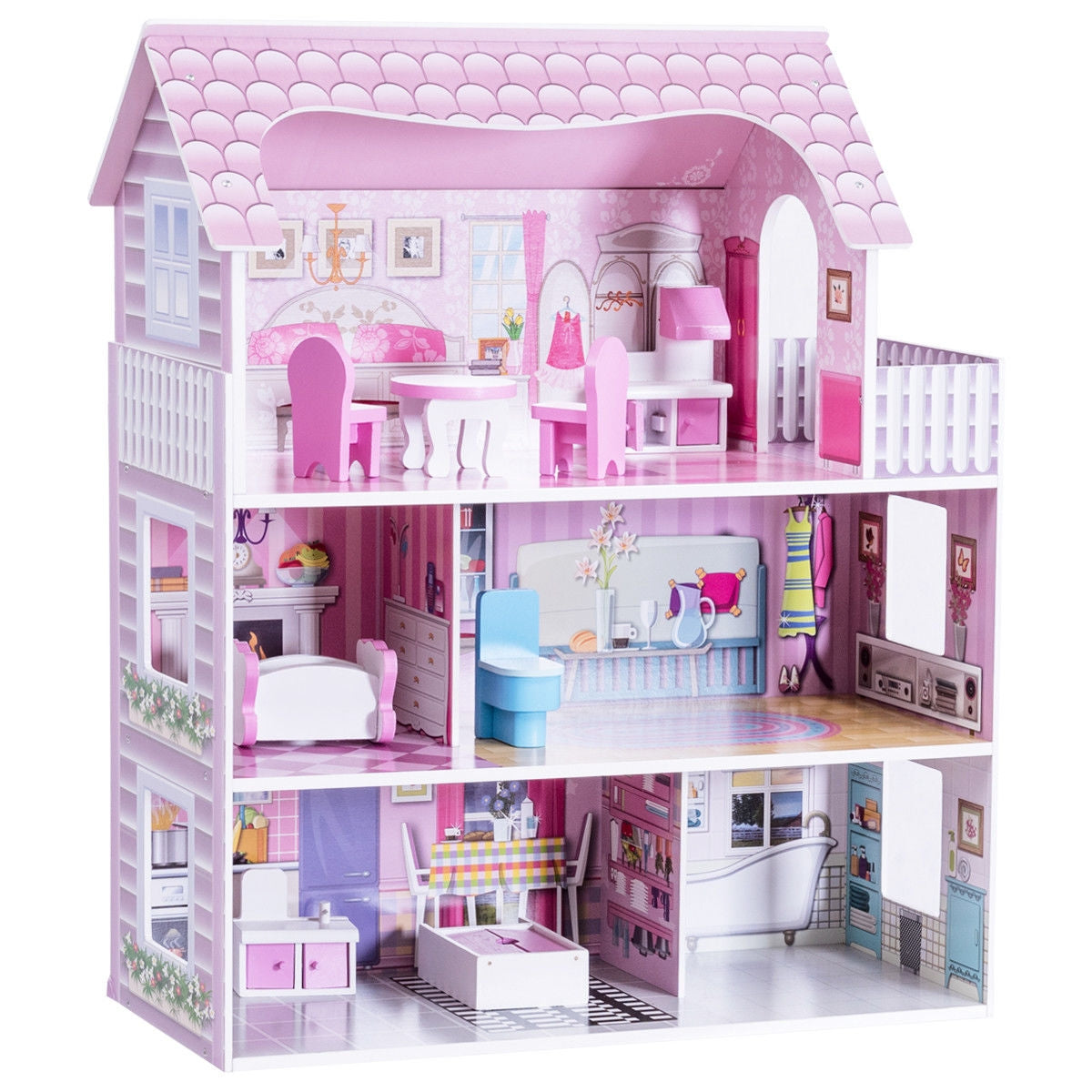28 Inch Pink Dollhouse with FurnitureÂ