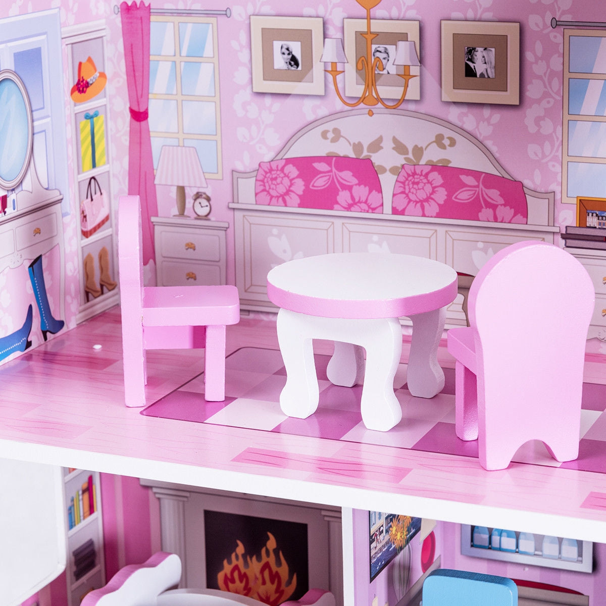 28 Inch Pink Dollhouse with FurnitureÂ