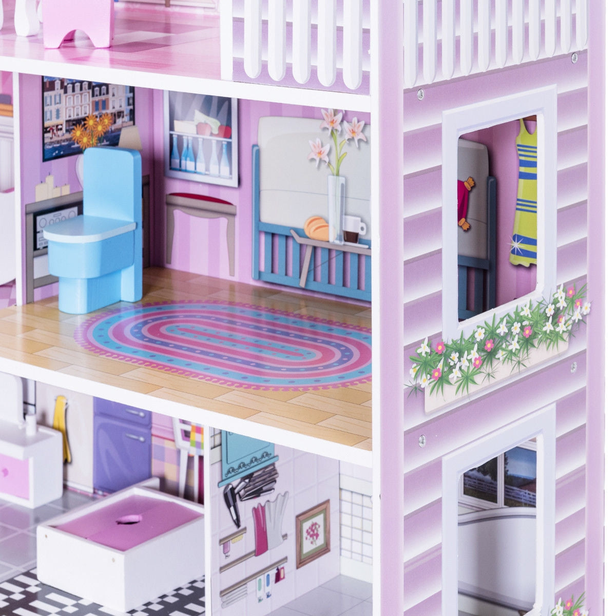28 Inch Pink Dollhouse with FurnitureÂ