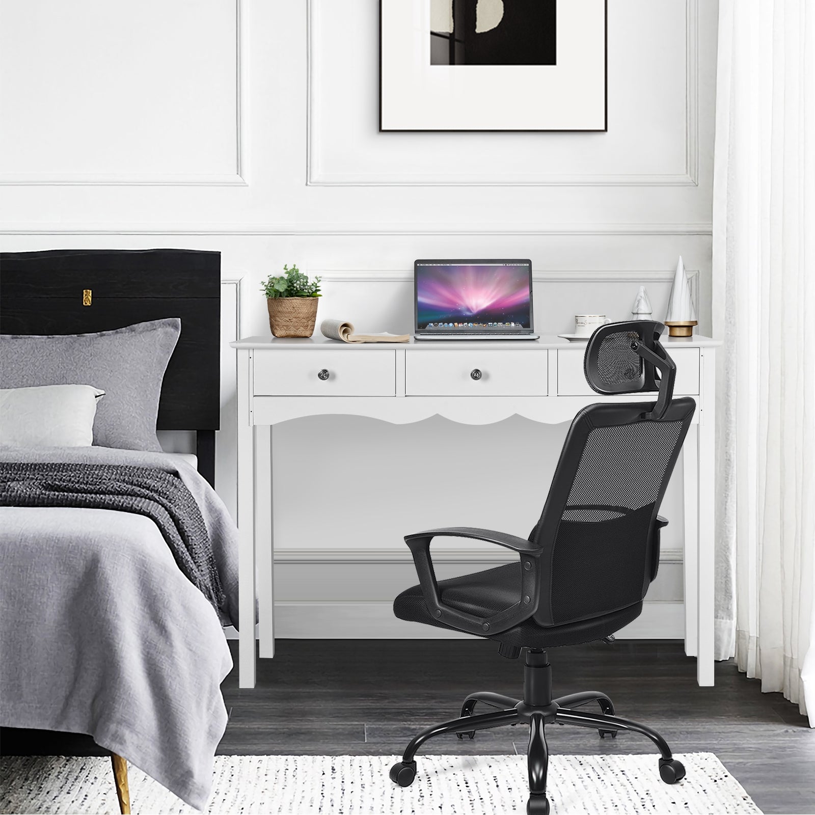 Side Sofa Table with Storage 3-Drawers-WhiteÂ