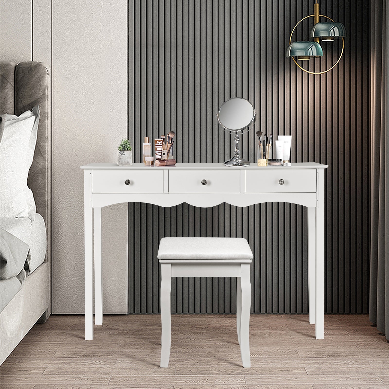 Side Sofa Table with Storage 3-Drawers-WhiteÂ