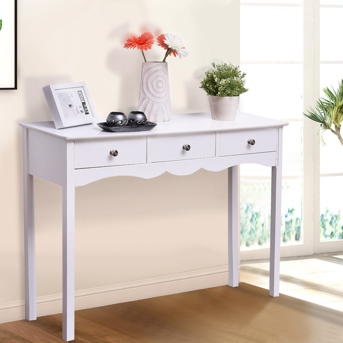 Side Sofa Table with Storage 3-Drawers-WhiteÂ