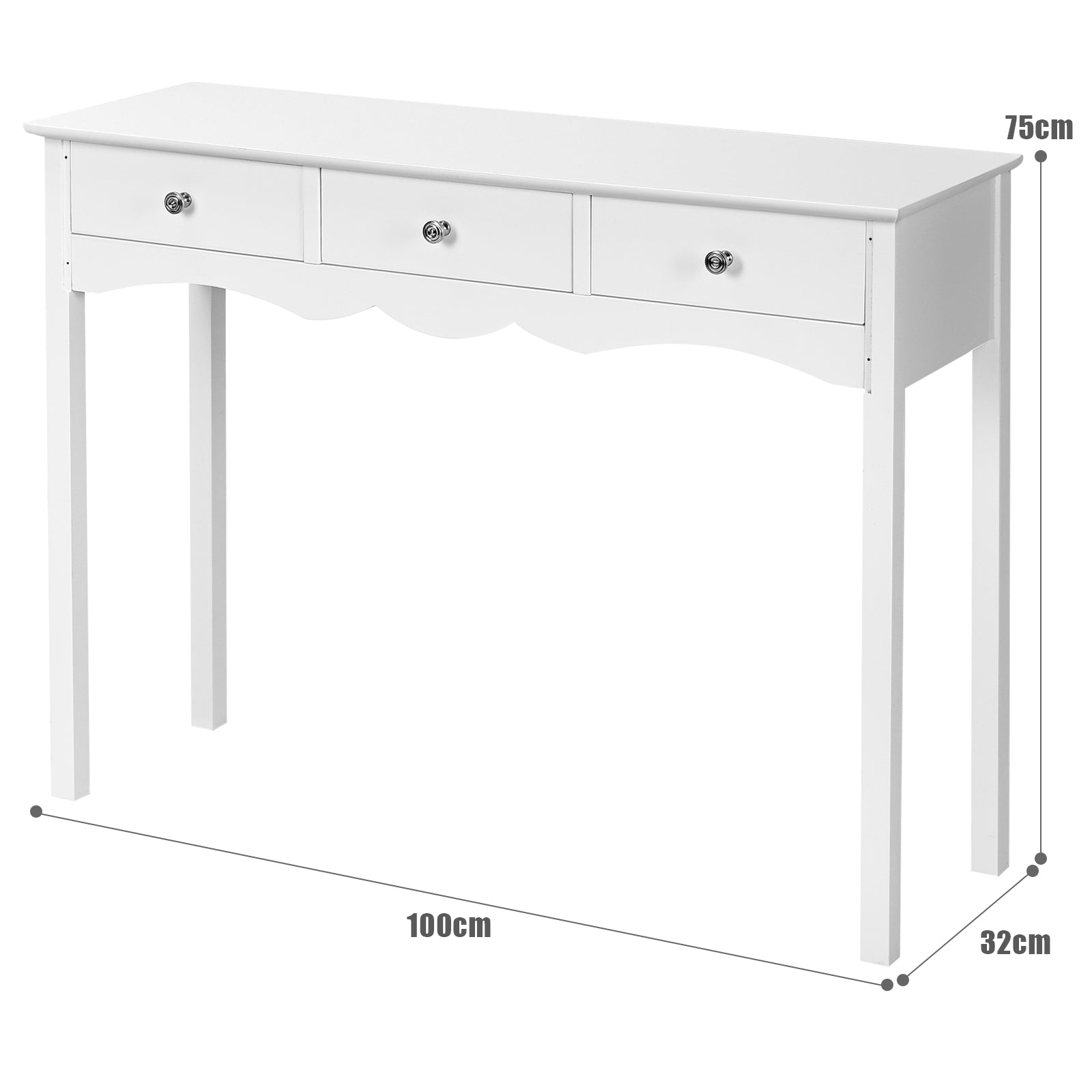 Side Sofa Table with Storage 3-Drawers-WhiteÂ
