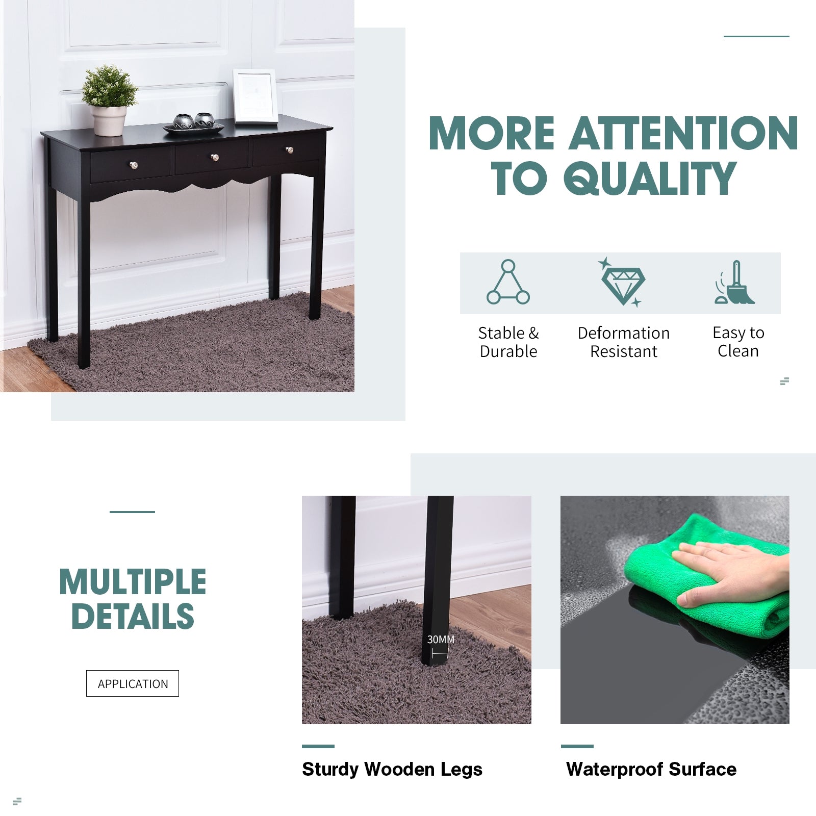 Hall table Side Table w/ 3 Drawers-BlackÂ
