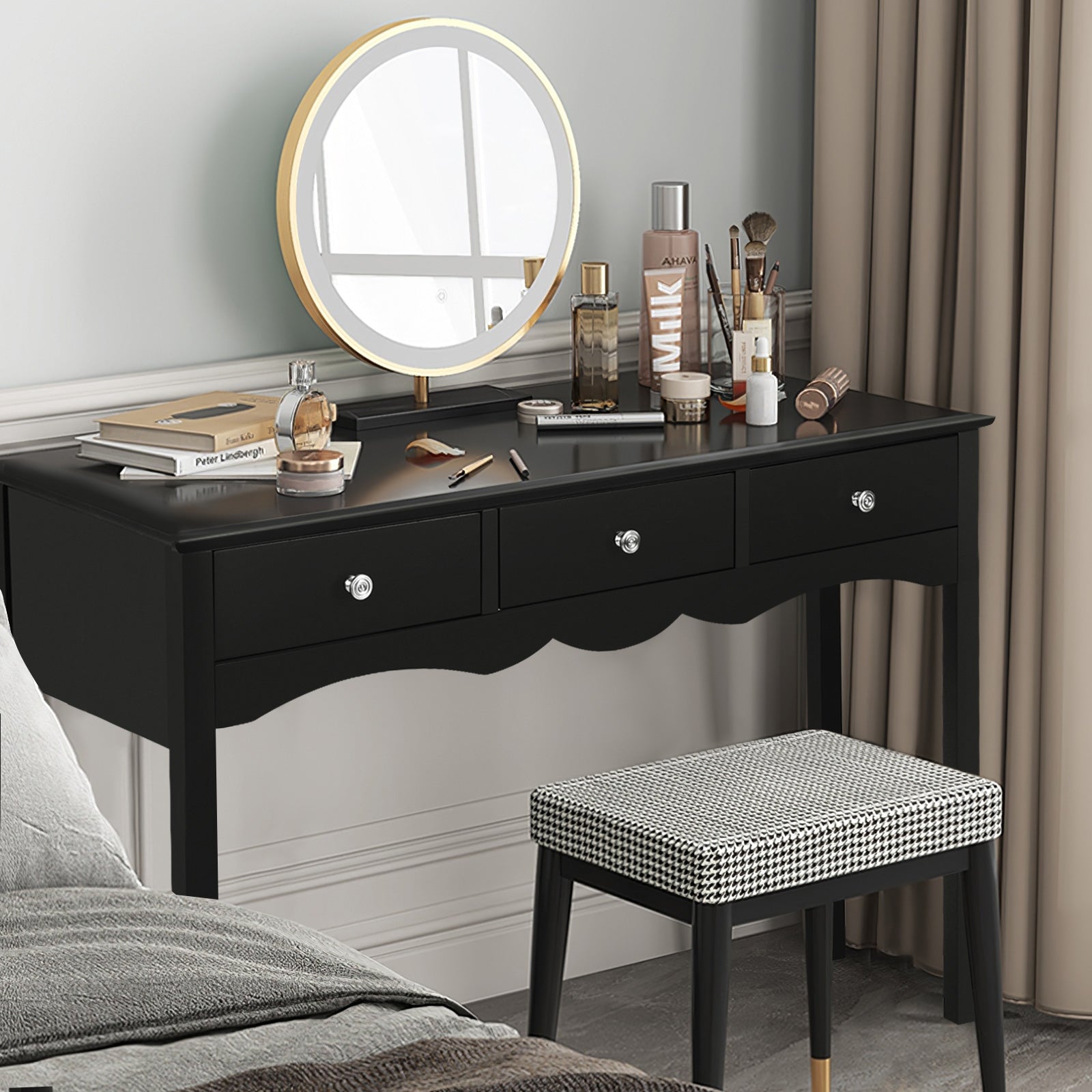 Hall table Side Table w/ 3 Drawers-BlackÂ