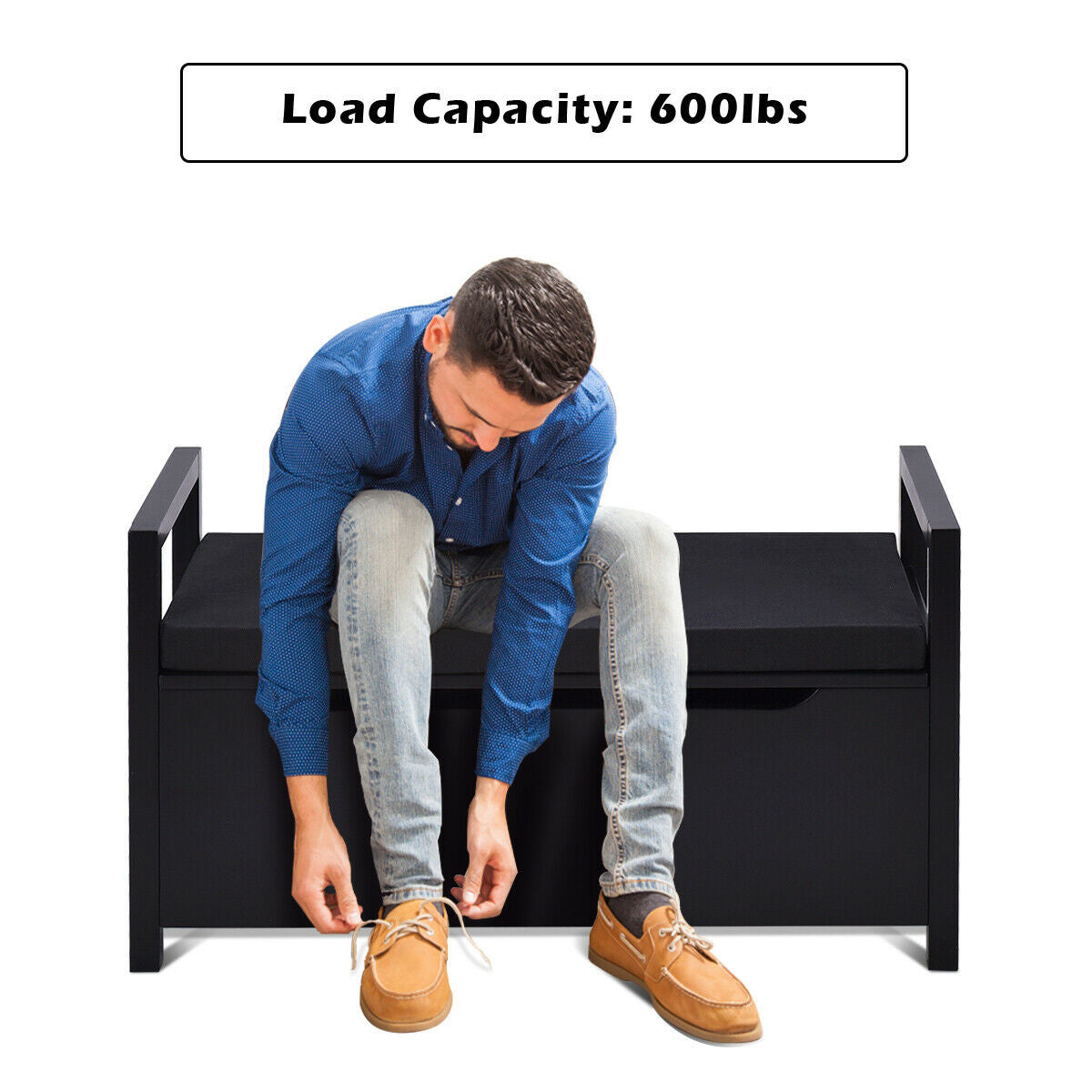 34.5 ×15.5 ×19.5 Inch Shoe Storage Bench with Cushion Seat for Entryway-BlackÂ