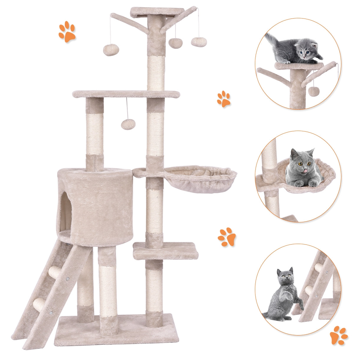 56 Inch Condo Scratching Posts Ladder Cat Play TreeÂ