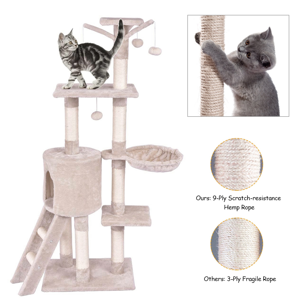 56 Inch Condo Scratching Posts Ladder Cat Play TreeÂ