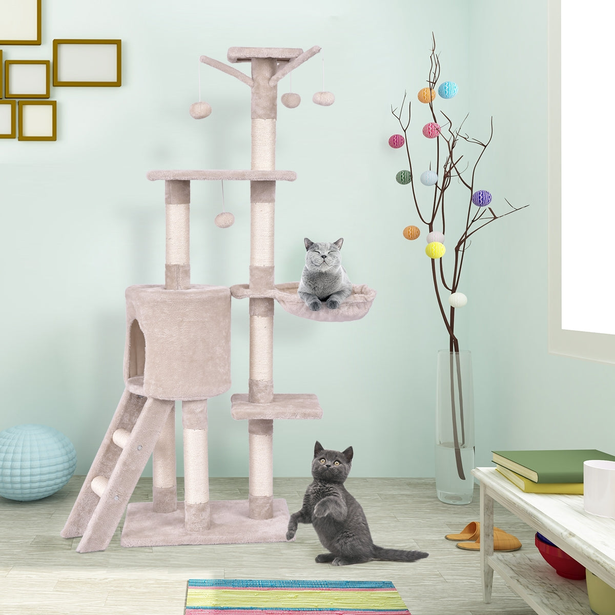 56 Inch Condo Scratching Posts Ladder Cat Play TreeÂ