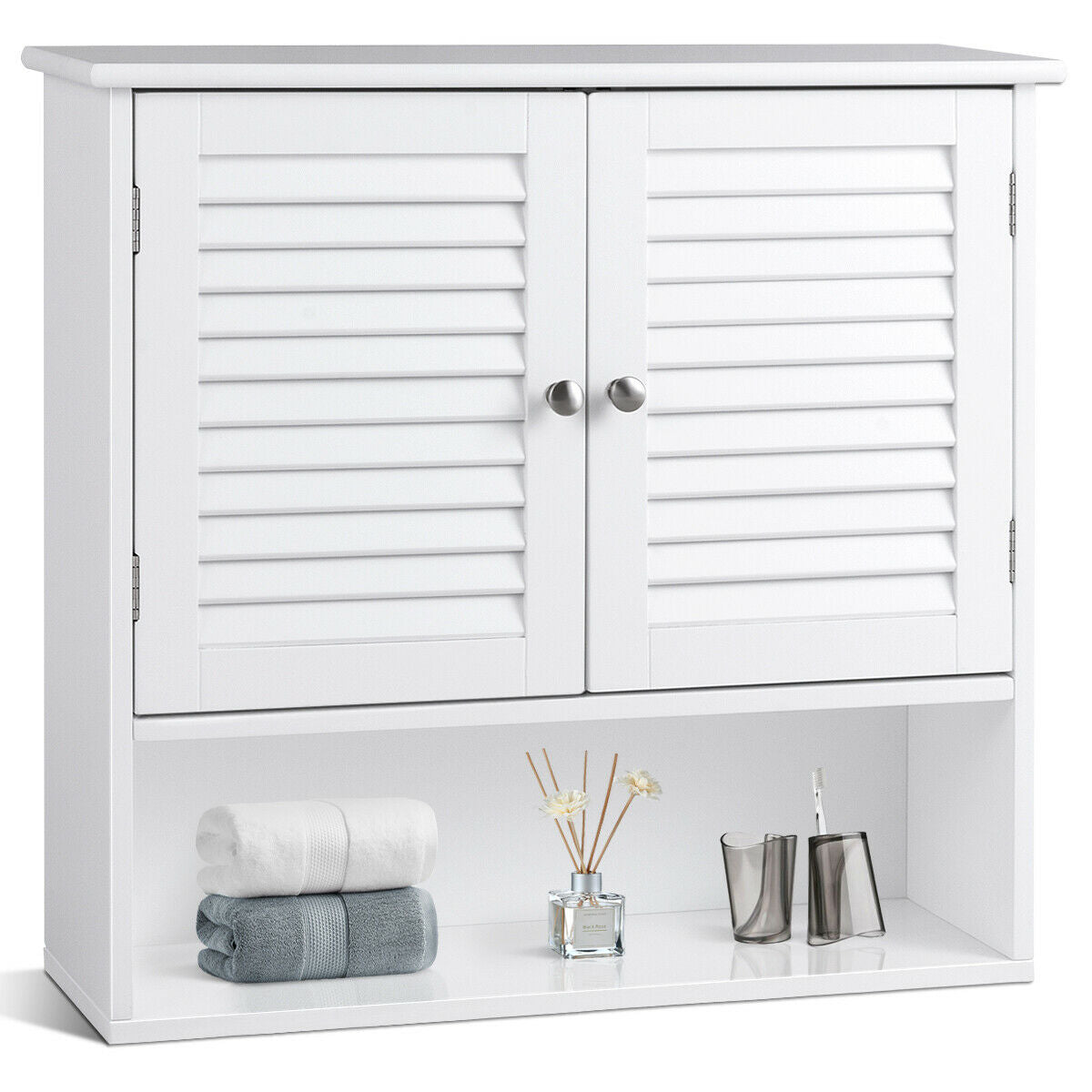 Double Doors Shelves Bathroom Wall Storage CabinetÂ