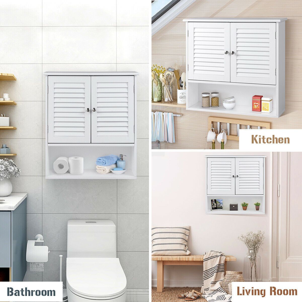 Double Doors Shelves Bathroom Wall Storage CabinetÂ