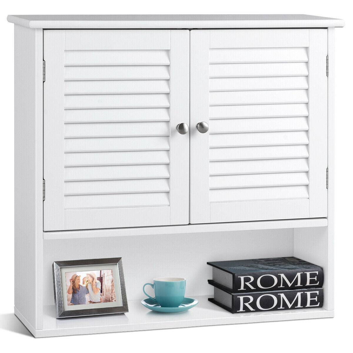 Double Doors Shelves Bathroom Wall Storage CabinetÂ