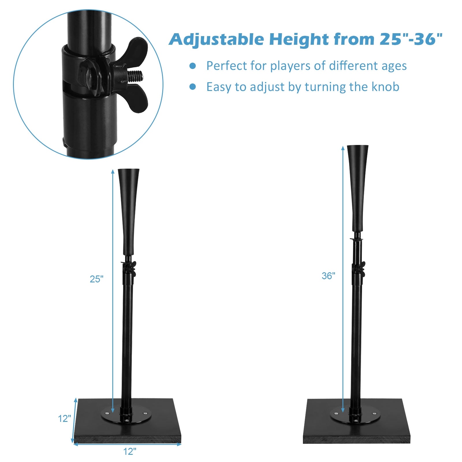36 Inch Adjustable Heavy Duty Batting Tee for BaseballÂ
