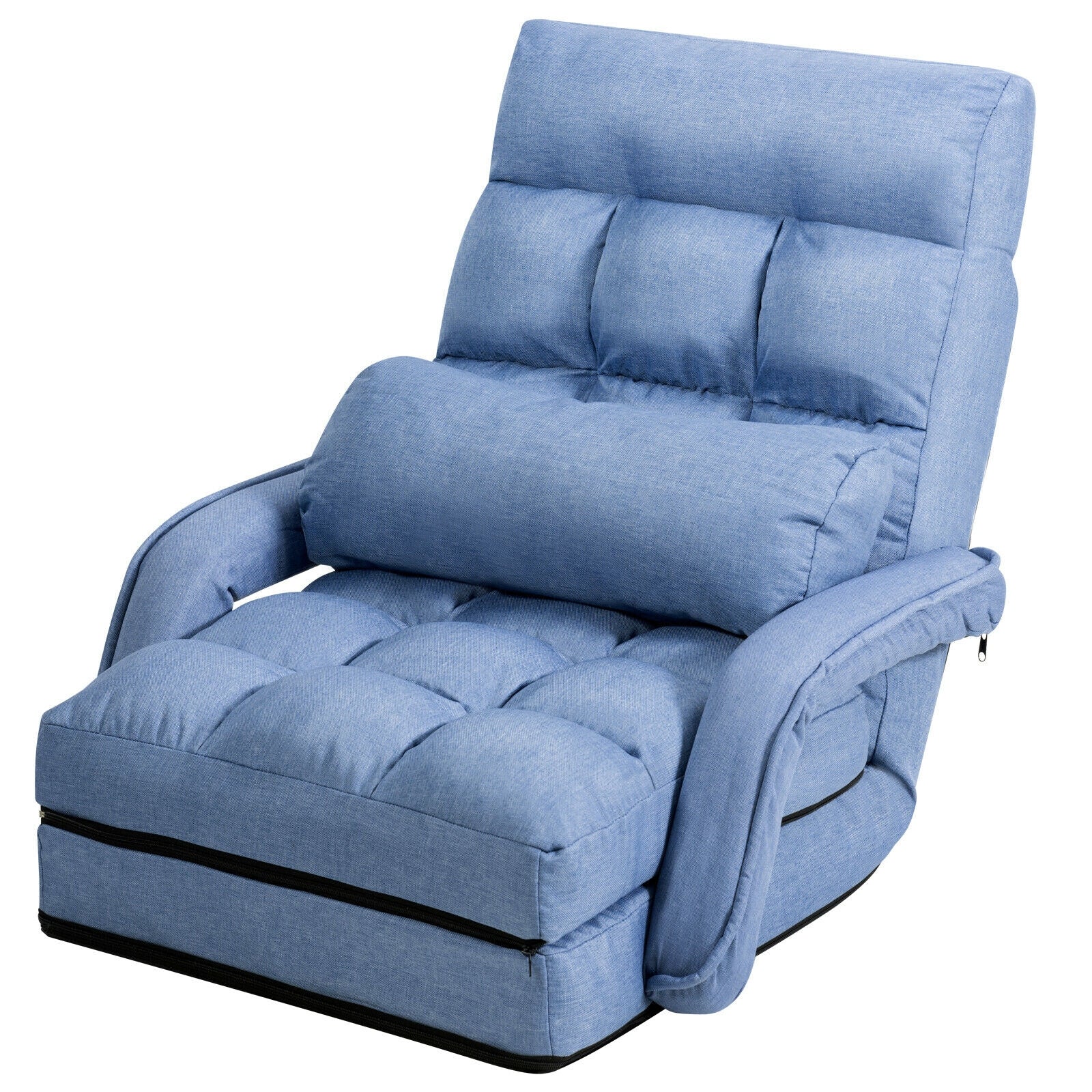 Folding Lazy Floor Chair Sofa with Armrests and Pillow-BlueÂ