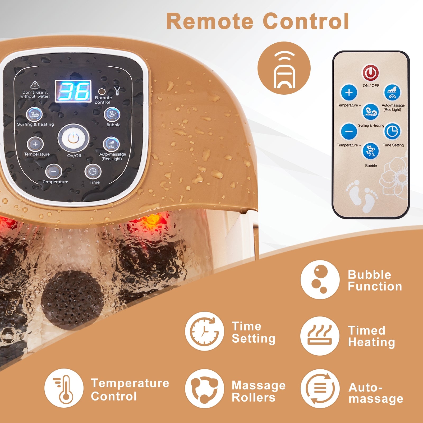All-in-One Heat Bubble Vibration Foot Spa Massager with 6 Massage RollersÂ