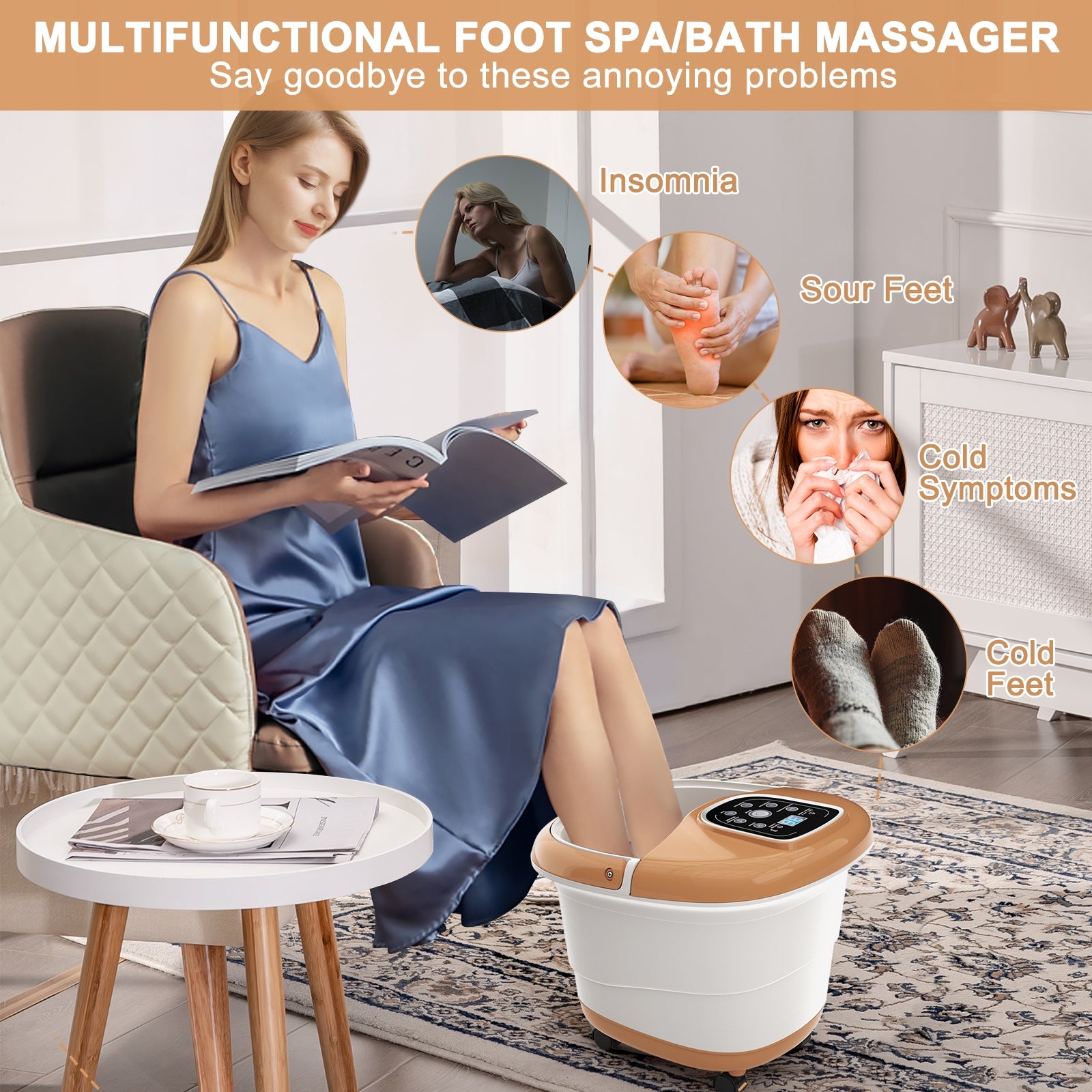 All-in-One Heat Bubble Vibration Foot Spa Massager with 6 Massage RollersÂ