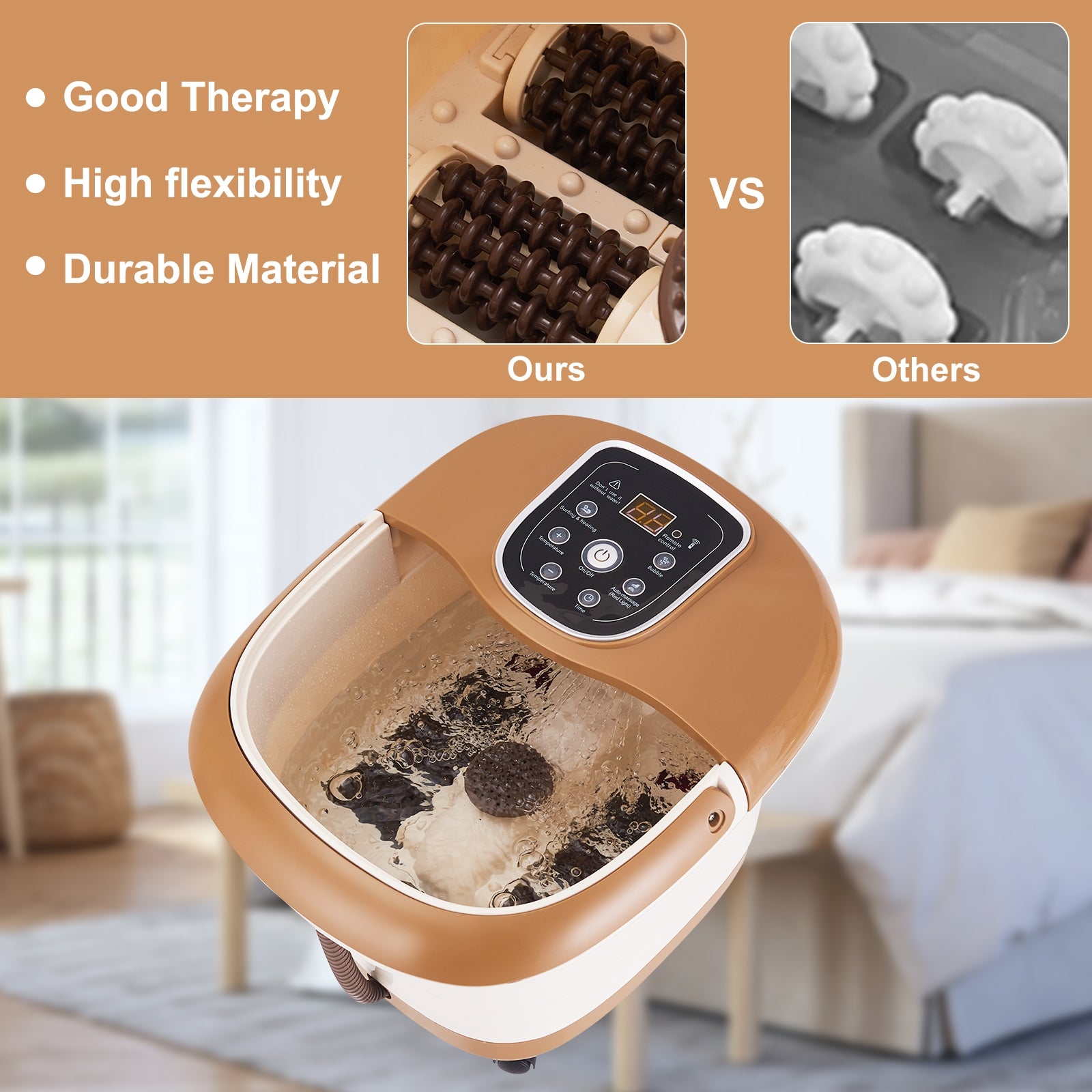 All-in-One Heat Bubble Vibration Foot Spa Massager with 6 Massage RollersÂ
