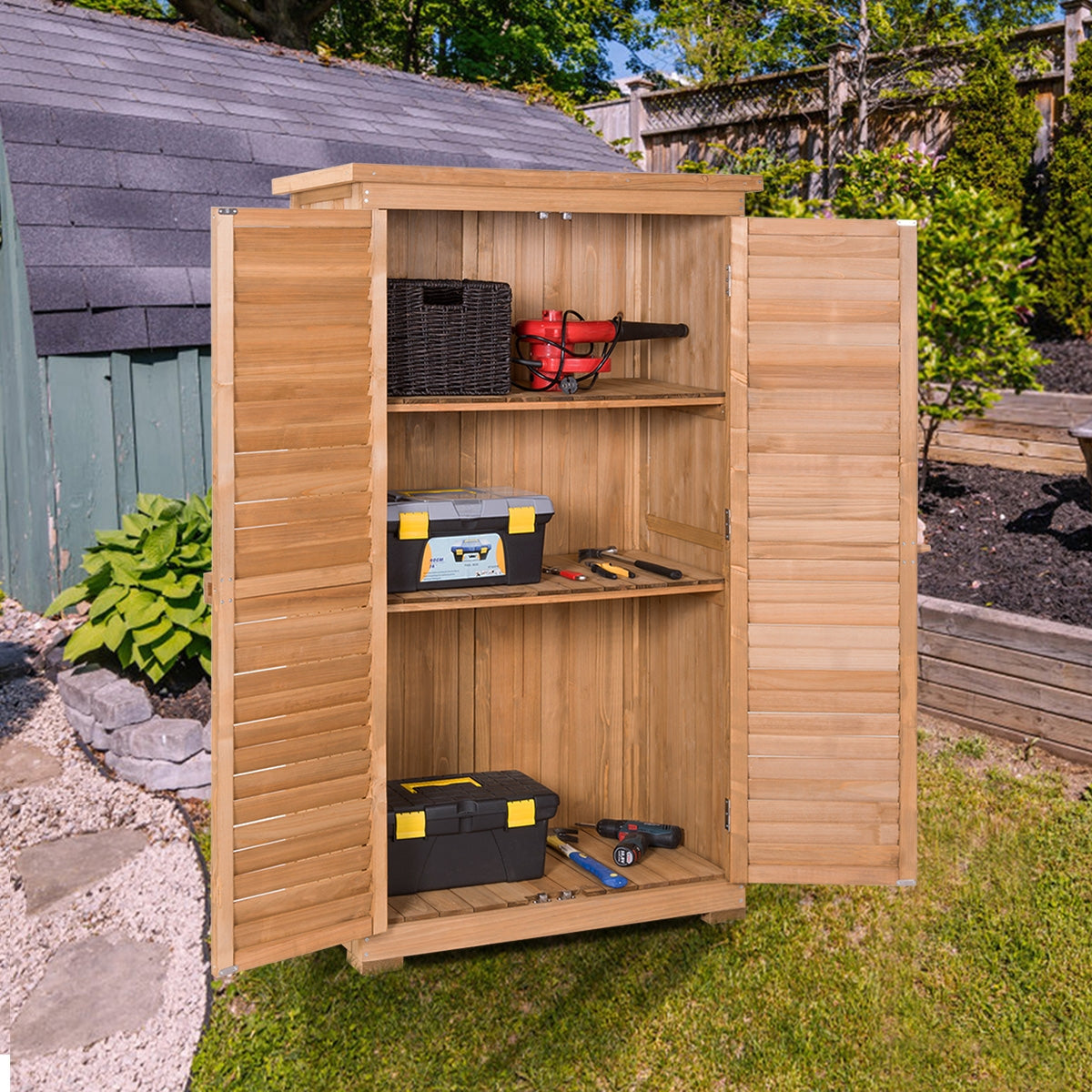 63 Inch Tall Wooden Garden Storage Shed in Shutter DesignÂ