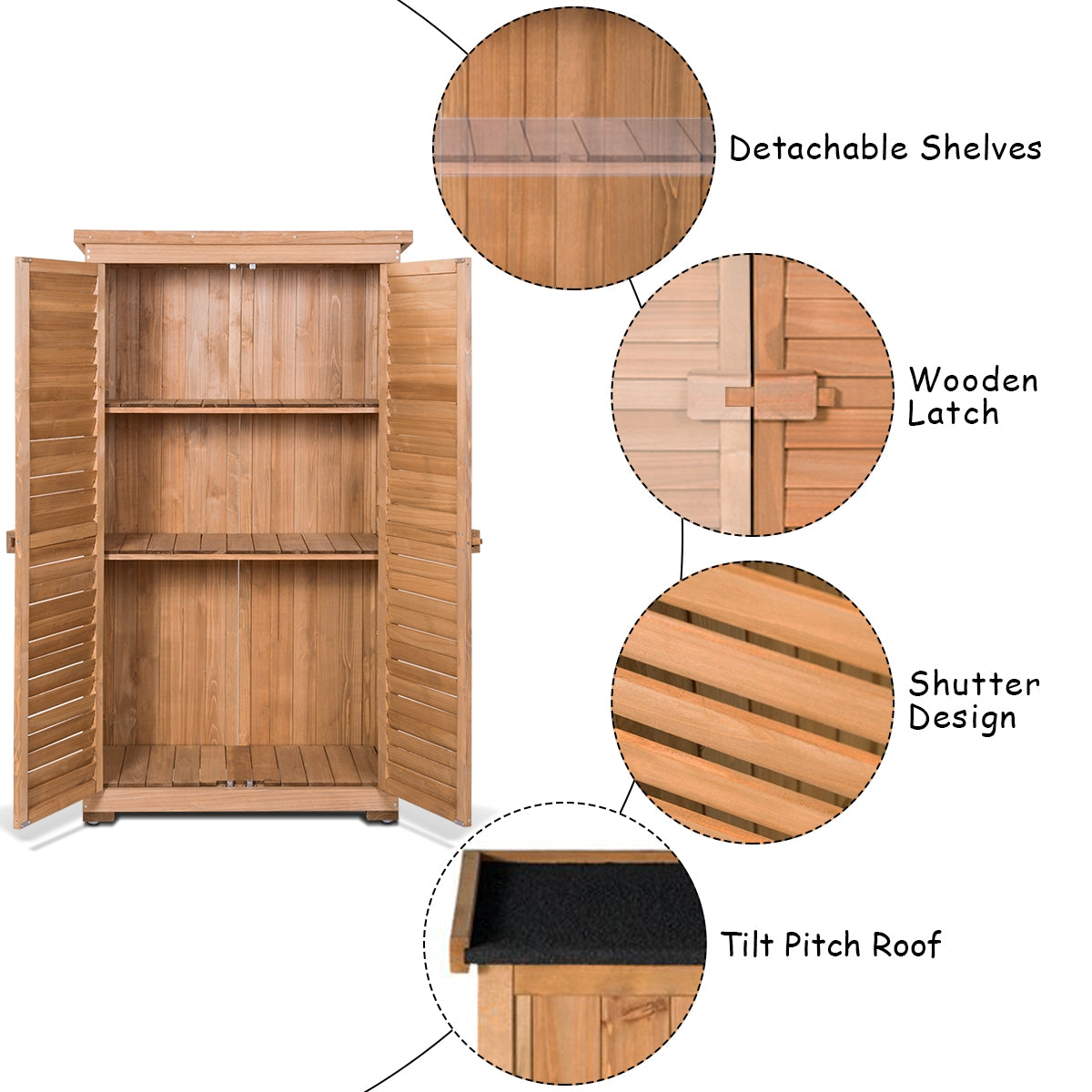 63 Inch Tall Wooden Garden Storage Shed in Shutter DesignÂ