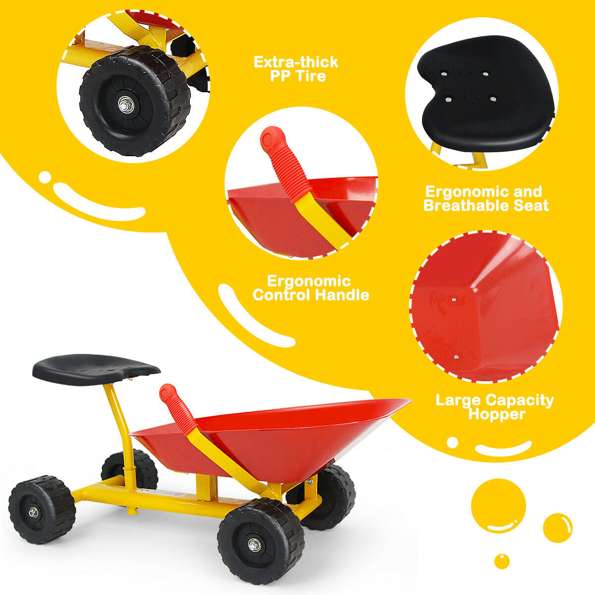 8 Inch Heavy Duty Kids Ride-on Sand Dumper with 4 Wheels-RedÂ