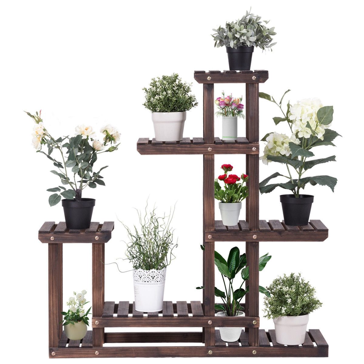 6-Tier Garden Wooden Plant Flower Stand Shelf for Multiple Plants Indoor or OutdoorÂ