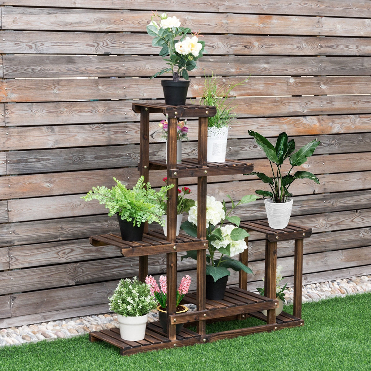 6-Tier Garden Wooden Plant Flower Stand Shelf for Multiple Plants Indoor or OutdoorÂ