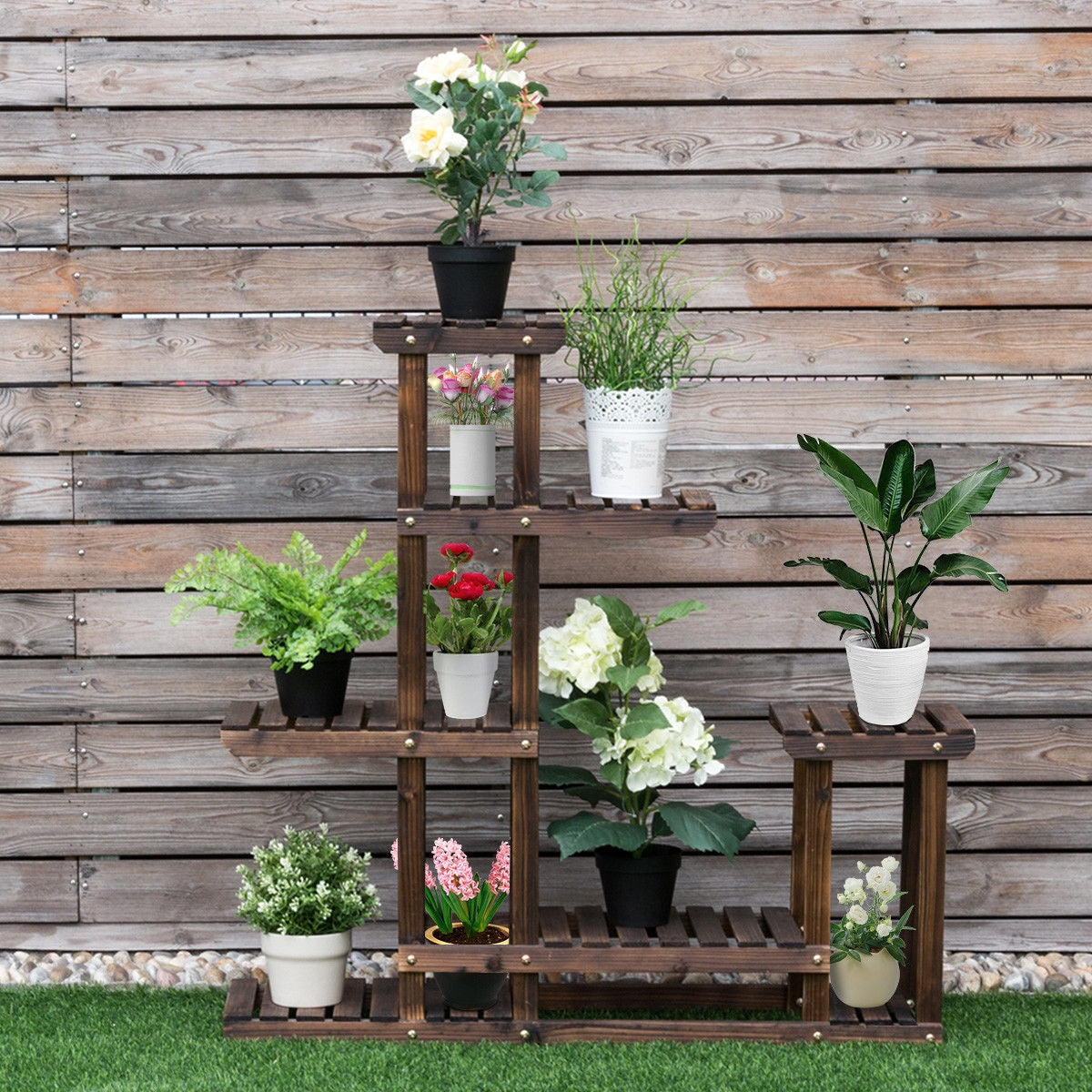 6-Tier Garden Wooden Plant Flower Stand Shelf for Multiple Plants Indoor or OutdoorÂ
