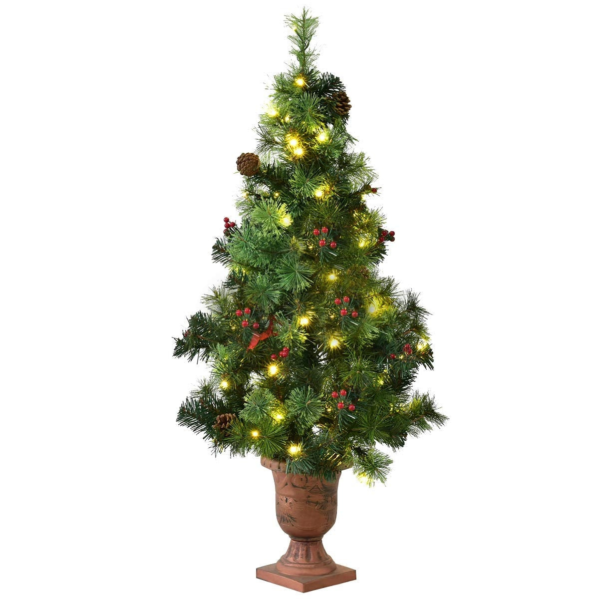 3'/4'/5' LED Christmas Entrance Tree w/ Red Berries Pine Cones-4'Â