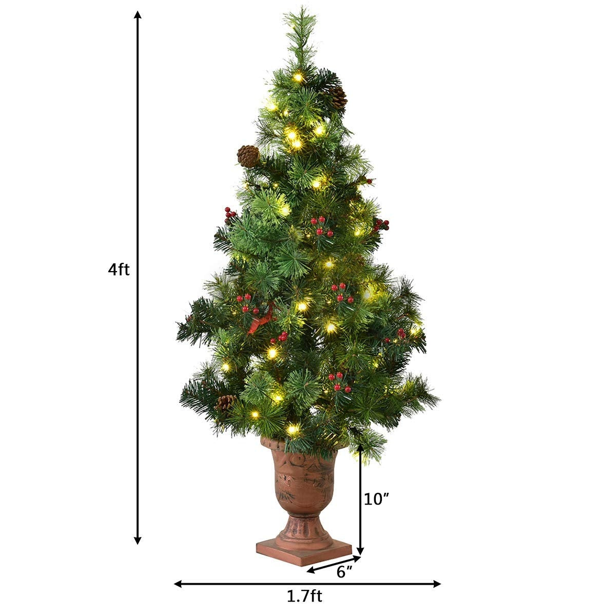 3'/4'/5' LED Christmas Entrance Tree w/ Red Berries Pine Cones-4'Â