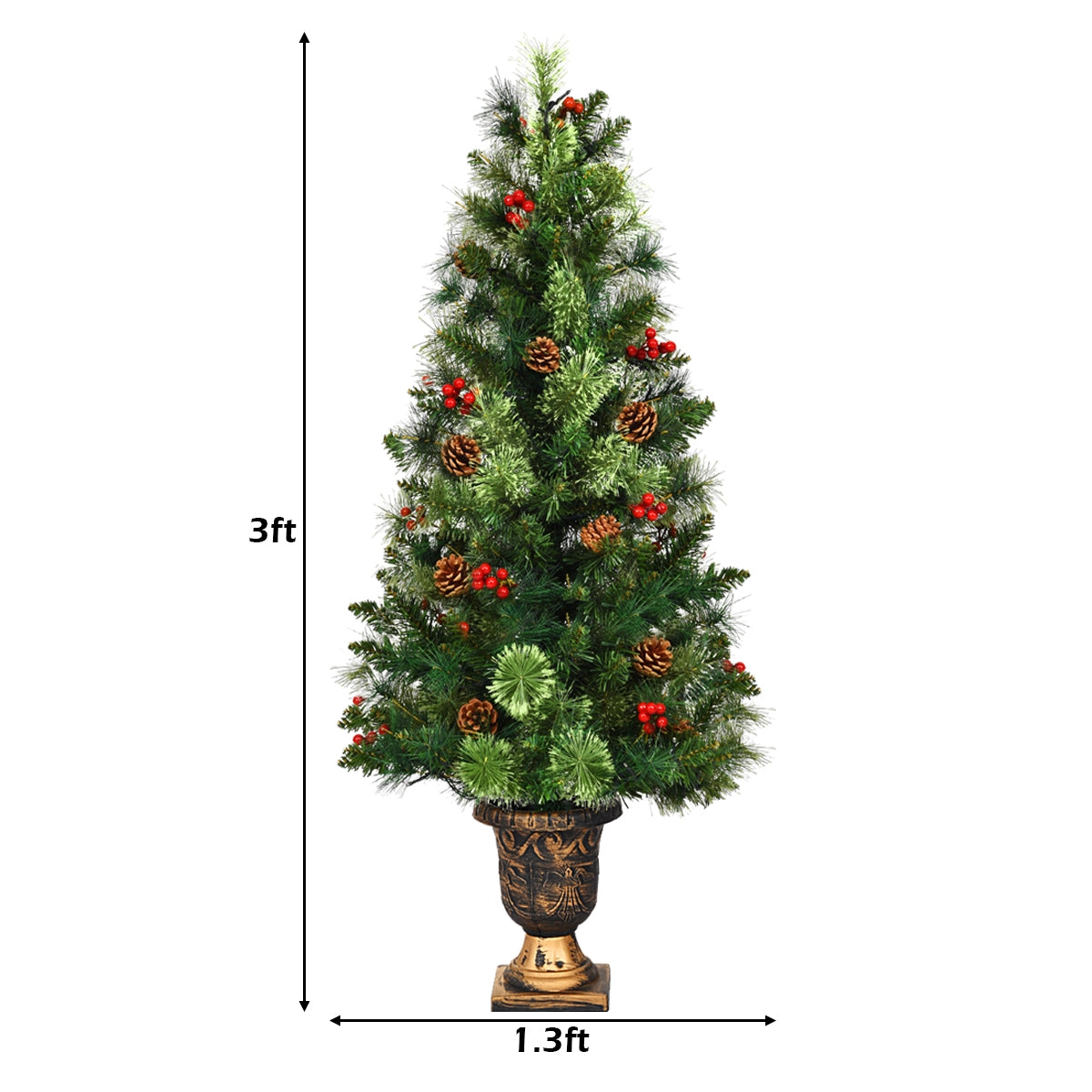 3'/4'/5' LED Christmas Entrance Tree w/ Red Berries Pine Cones-3'Â