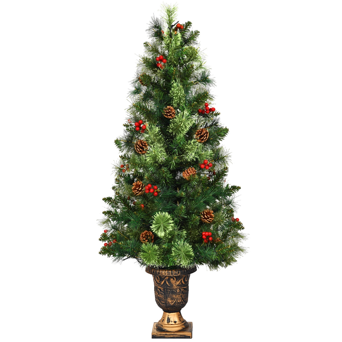 3'/4'/5' LED Christmas Entrance Tree w/ Red Berries Pine Cones-3'Â
