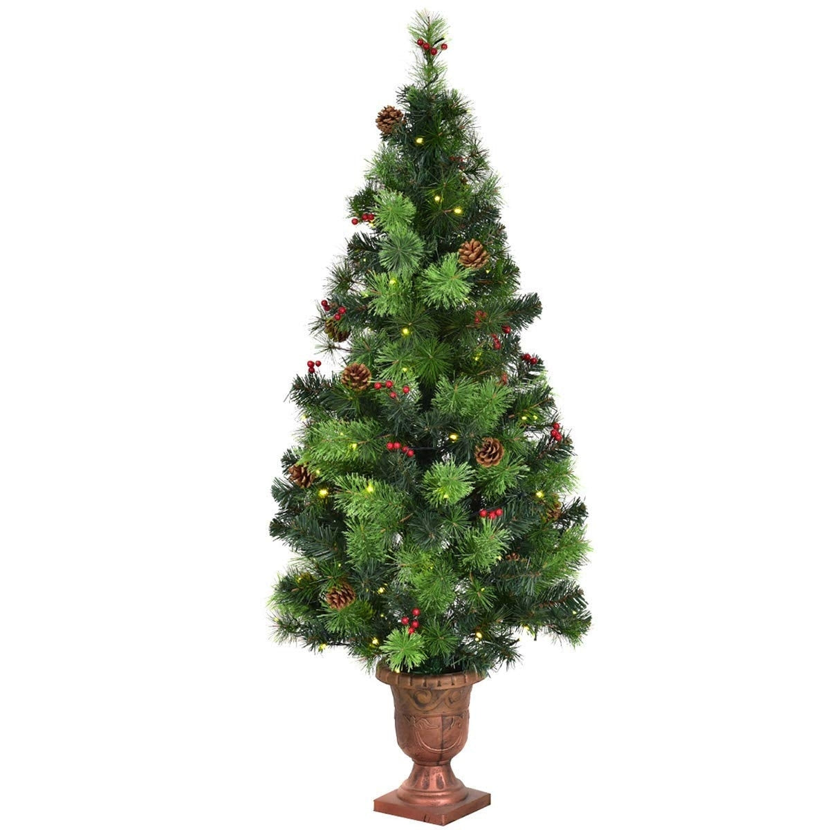 3/4/5 Feet LED Christmas Tree with Red Berries Pine Cones-5 ftÂ