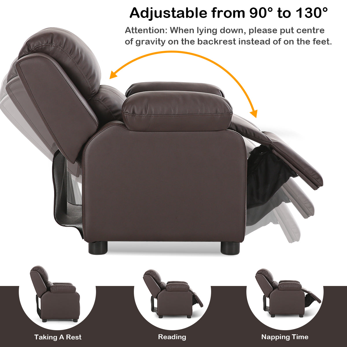 ceshi-Deluxe Padded Kids Sofa Armchair Recliner Headrest Children w/ Storage Arm BrownÂ