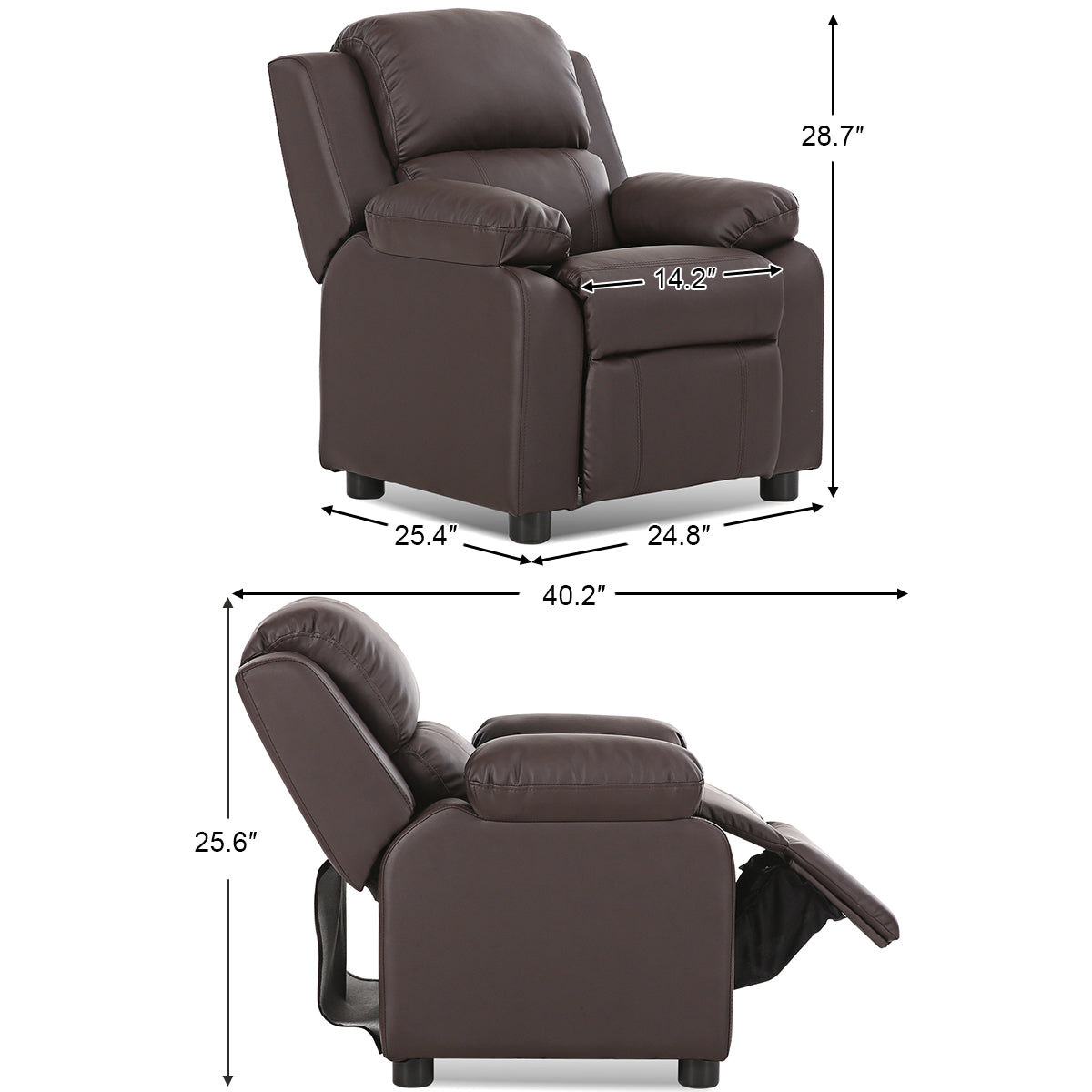 ceshi-Deluxe Padded Kids Sofa Armchair Recliner Headrest Children w/ Storage Arm BrownÂ