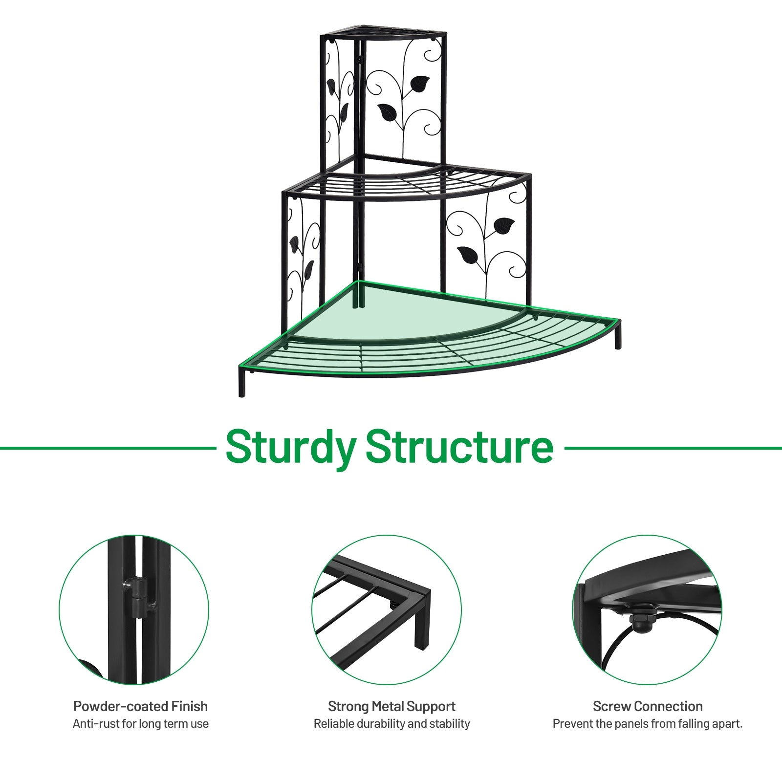 3 Tier Floral Corner Metal Plant Pot RackÂ