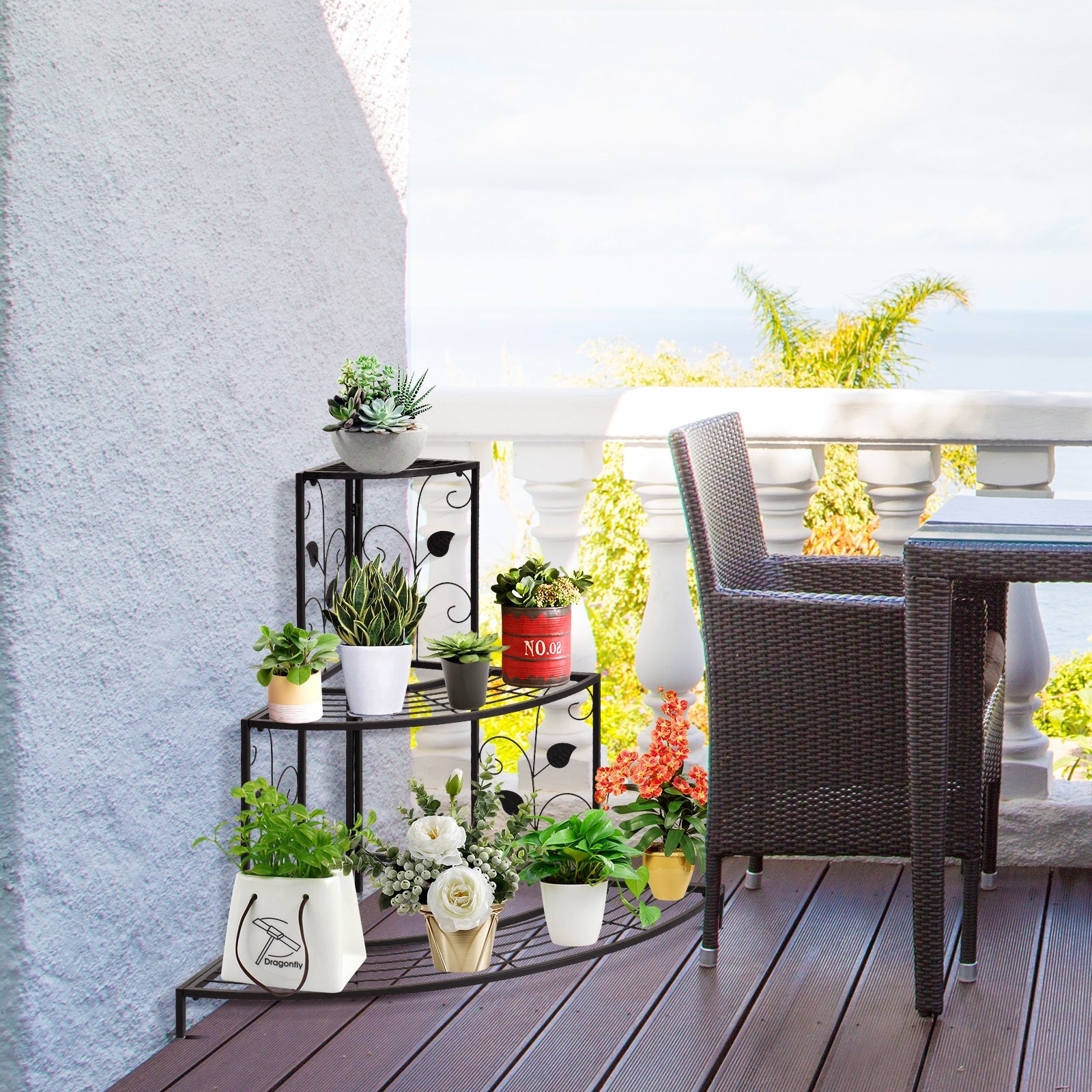 3 Tier Floral Corner Metal Plant Pot RackÂ