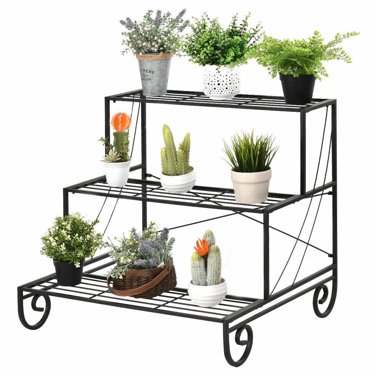 3 Tier Outdoor Metal Garden Planter Holder ShelfÂ