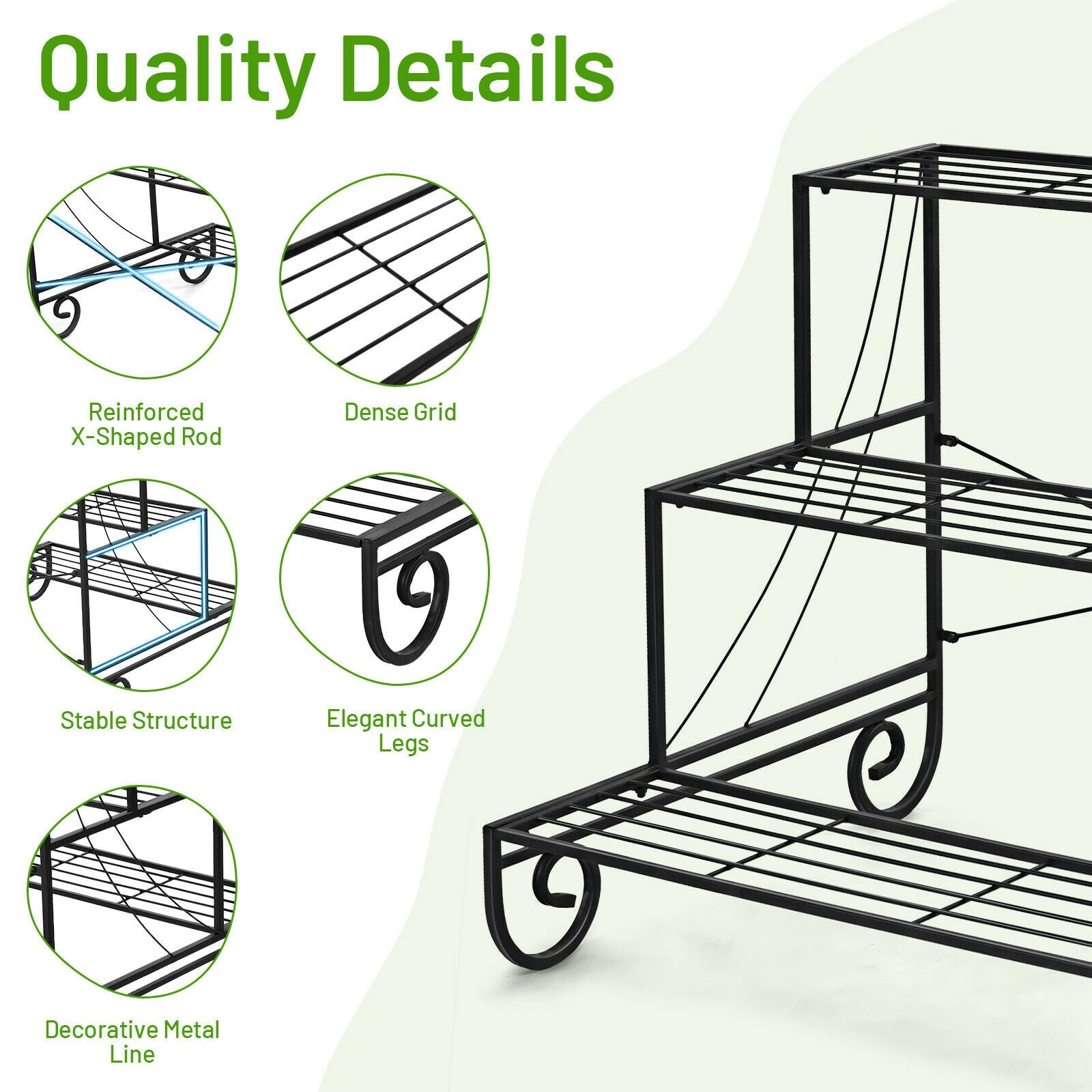 3 Tier Outdoor Metal Garden Planter Holder ShelfÂ