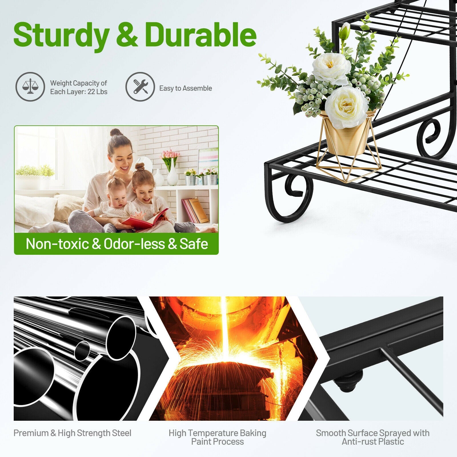 3 Tier Outdoor Metal Garden Planter Holder ShelfÂ