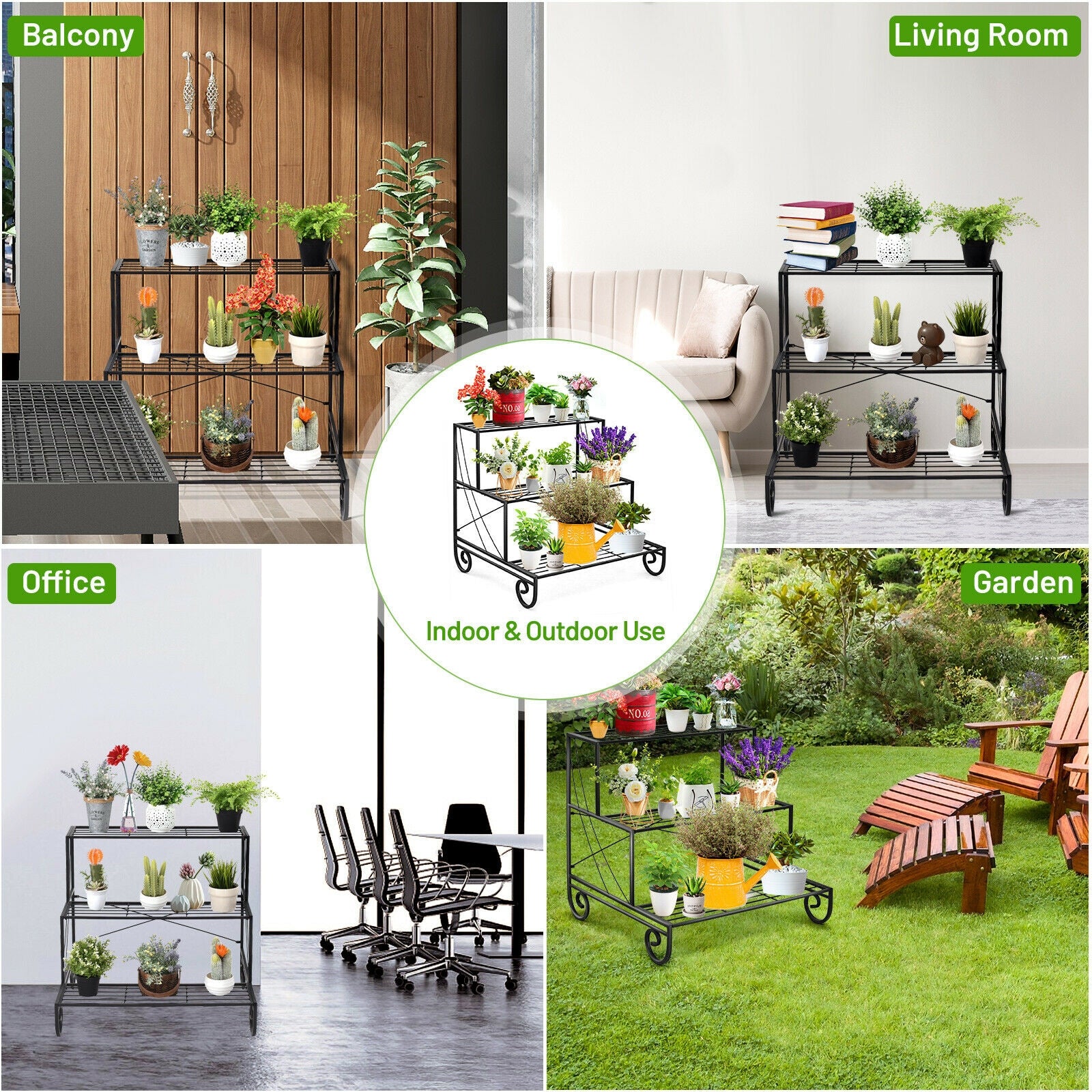 3 Tier Outdoor Metal Garden Planter Holder ShelfÂ