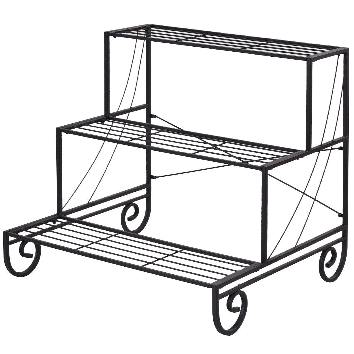 3 Tier Outdoor Metal Garden Planter Holder ShelfÂ